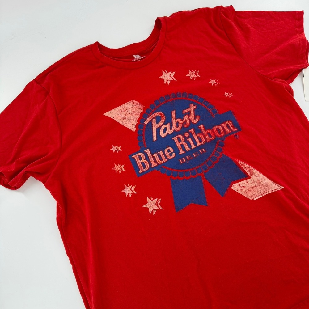 Pabst Blue Ribbon T-Shirt Unisex 2XL‎ Red NEW Graphic Beer Logo Short Sleeve PBR